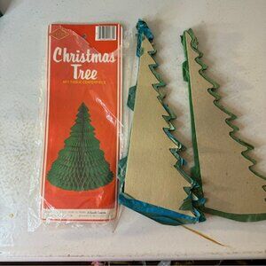 Set of 2 Vintage Honeycomb Tisue Paper Christmas Tree-14" Tall